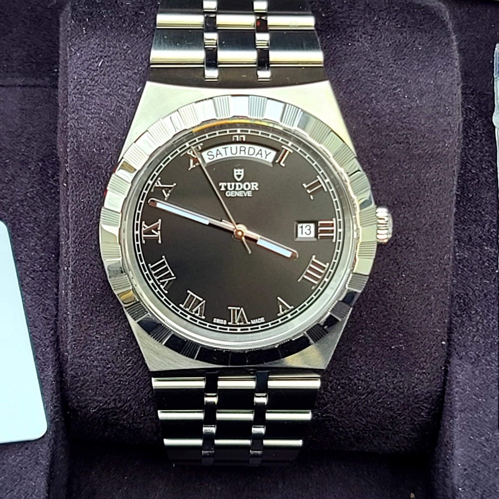 Tudor Royal day date black ss watch 41mm